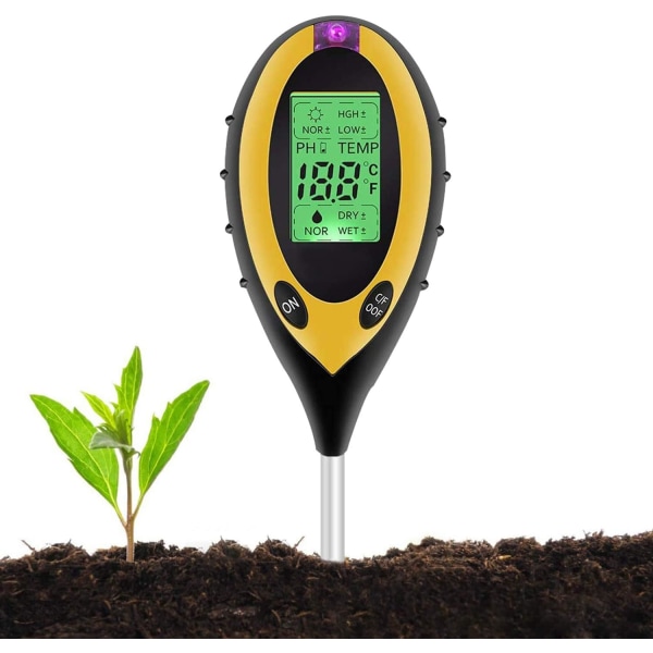 4 i 1 Solid PH Soil Tester, Ljus och pH Tester Surhet, Temperatur, Jordfuktare, Jordfuktighetsmätare för växter, Trädgårdsgård, Gräsmatta,