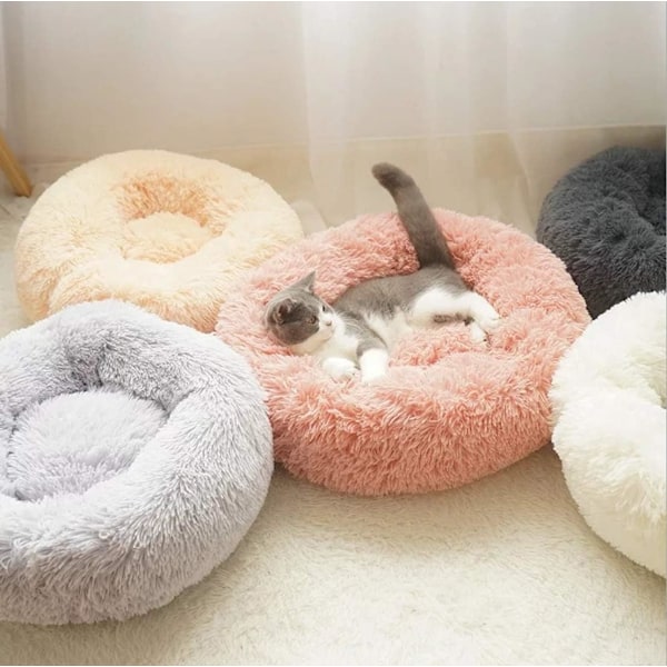 Original Katte- og Hundebed Luksuriøs Grov Kunstig Pels Donut Klemmer Rund Donut Hundebed Innendørs Pute Egnet for Små og Mellomstore Hunder