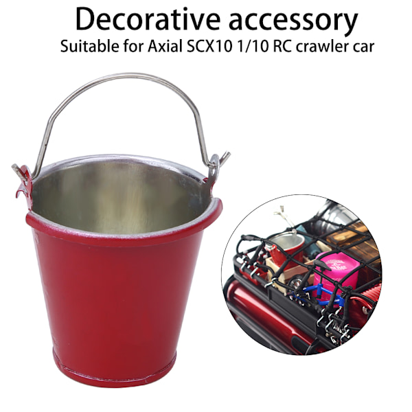 Simulation Decoration Metal Bucket + Metal Pull Rope Fit for Axial SCX10 1/10 RC Crawler CarRed and Silver