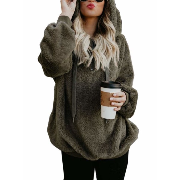 Dam Fuzzy Hoodies Pullover Mysig Oversized Fickor Hooded