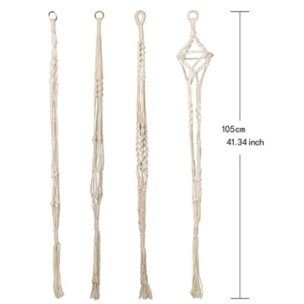 Sæt med 4 blomsterpotte planteholdere indendørs udendørs macrame planteholder