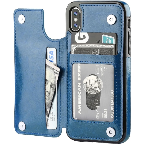IPhone Xs IPhone X Case med korthållare, Premium PU iPhone Xs/X 5.8" Blue