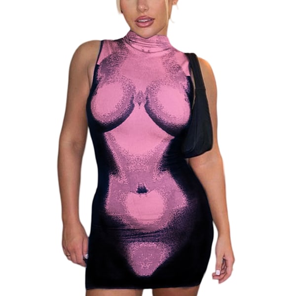 Kvinnors Genomskinlig Mesh Tryckt Bodycon Miniklänning Streetwear Genomskinlig