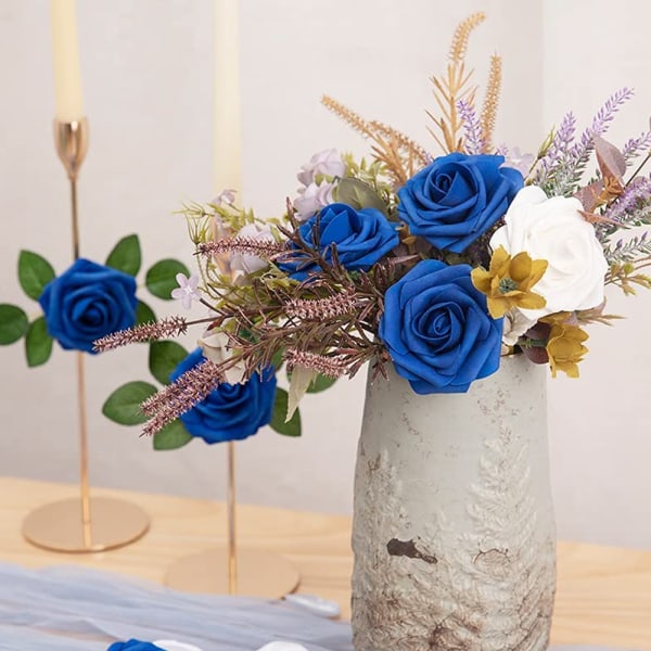 En låda med faux rosor, faux skum ros dekoration DIY, bröllop Sapphire blue