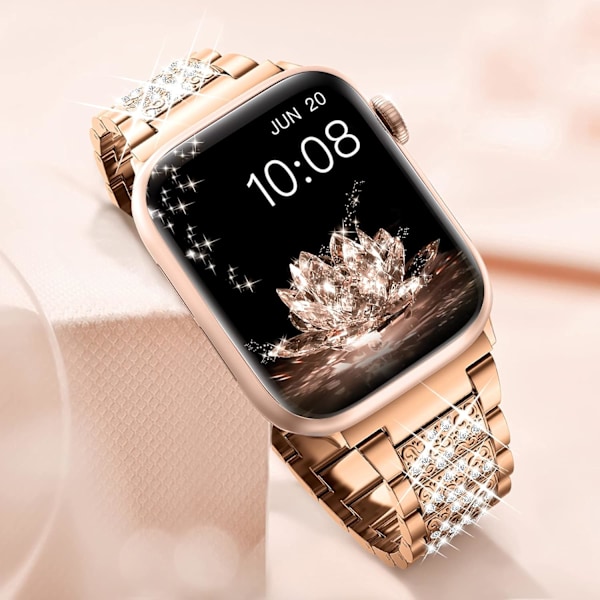 Band 38mm 40mm 42mm 44mm iWatch SE Serie 6 Serie 5 4 3 2 1, Bling Udskiftningsarmbånd iWatch Band, Diamant Rhinestone Rustfrit Stål Metal champagne gold 42mm/44mm