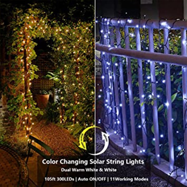 Solar String Lights 105ft 300 LED väriä muuttavat Fairy Lights fo