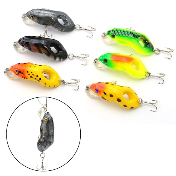 6 stk./sæt Hård Frø Fiske-Lokker Flydende Topvand Crankbaits Treble Kroge 3D Øjne Lokker