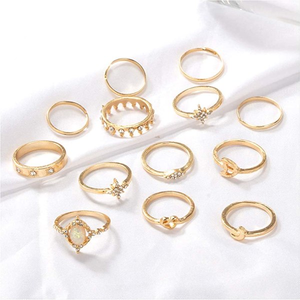 13 st Dam Ringar Set Knuckle Rings Guld Bohemian Rings for Gir