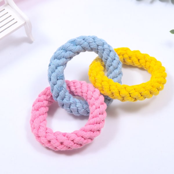 Dog Rope Toys 3 Rings Hand Crafted Bite Resistance Odourless Cotton Rope Puppy Teething Toys 8.7in, 3.21oz