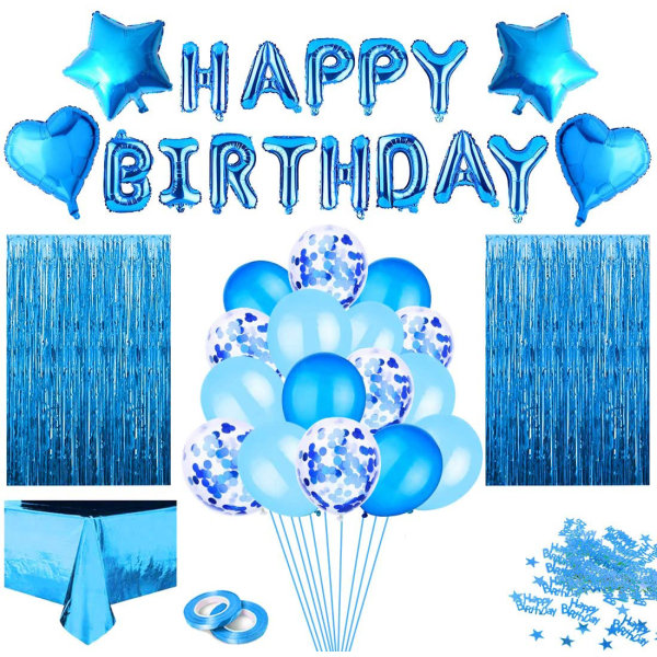 Födelsedag dekoration blå set, grattis på födelsedagen girland konfetti