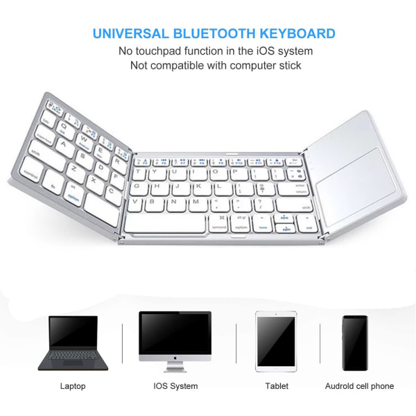 Tre-delt Bluetooth-tastatur, Bluetooth Portable Mini Wireless