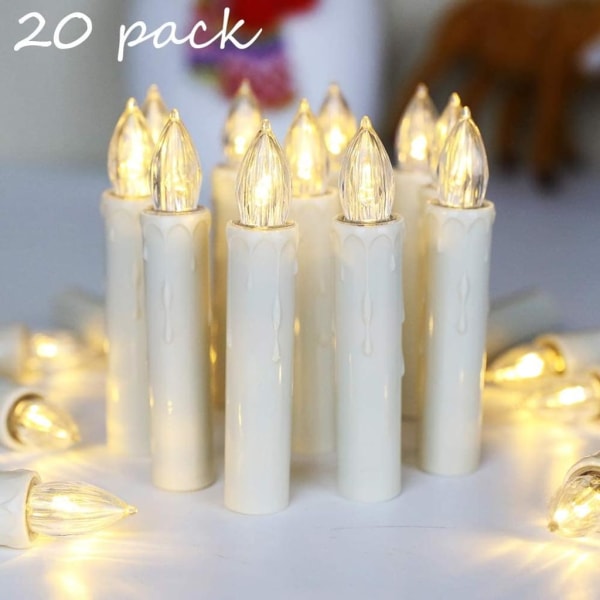 20 LED-kynttilää, kaukosäädin ja paristot, himmennettävä kynttilä