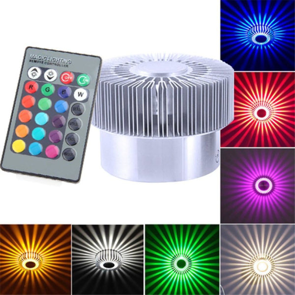 LED Wall Light RGB Sun Flower 360 Degree Hollow Cylinder Colorful Lamp for Living Room Bedroom Staircase Corridor (Silver)