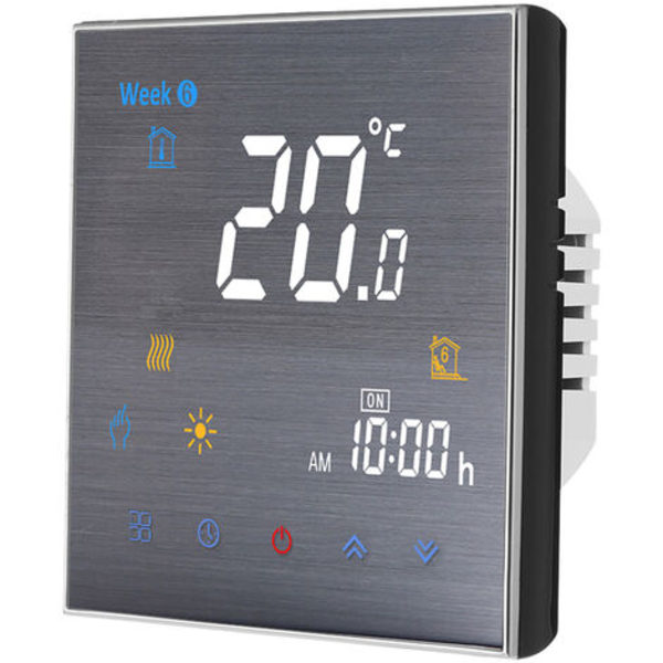 Termostat, för elektrisk golvvärme, tillämpligt område 16A AC 95-240V svart (med 1 extern sensor på 2,5 m) WiFi smart QPUION