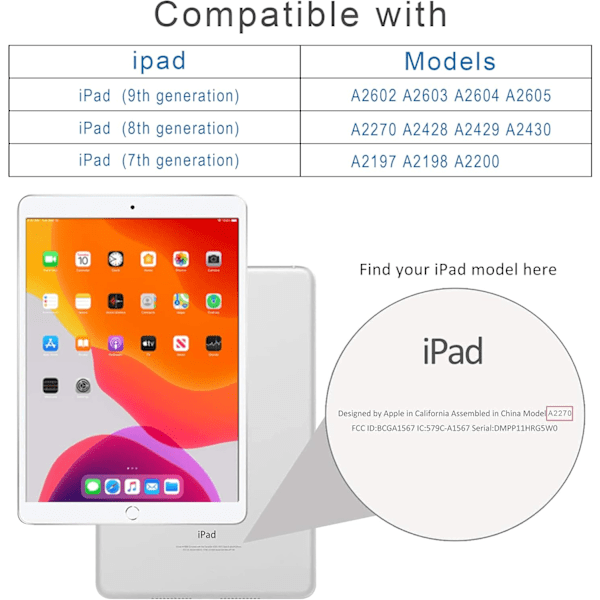 iPad 10,2 tuuman kuori (9. sukupolvi 2021) & (7. sukupolvi 2019) & (8. sukupolvi 2020) Automaattinen herätys/nukkumistoiminto Seisova kansi