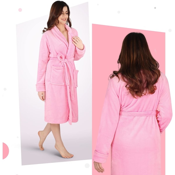 Lyxig Morgonrock för Kvinnor |Supermjuk Fleece-Badrock | Mysig Sjalkrage Myskläder och Nattkläder  Rosa   XL