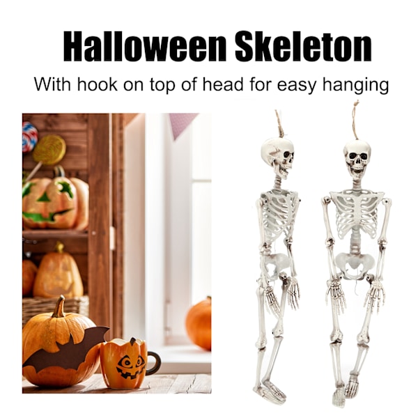 Halloween-skelett i full storlek av harts med rörliga leder för dekoration av hemmakostymfester