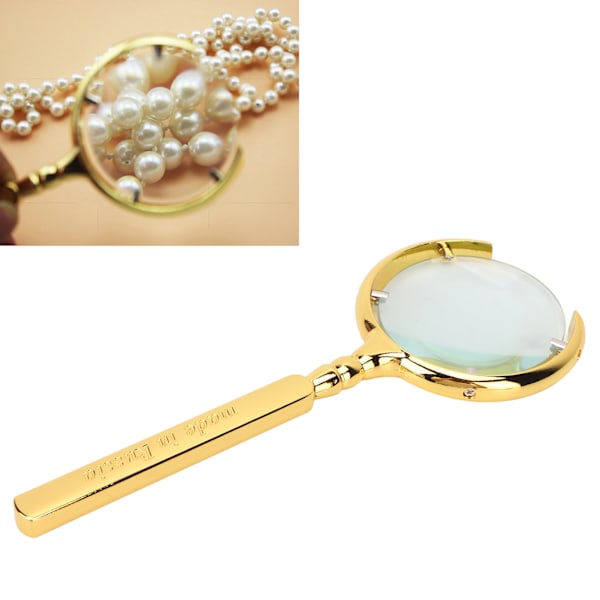 Magnifying Glass Golden Ergonomic Handheld Stainless Steel Handle 8X Lune Shape Open Reading Magnifier for Elder