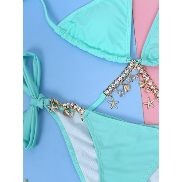 Bikinisett for kvinner med halterbånd og knyting på siden, trekantbikini, snorbikini, 2-delt, YT66GR, L