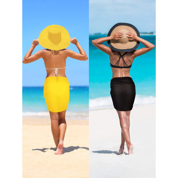 2st Beach Wrap Sarong Cover Up Chiffong Baddräkt Black and Yellow
