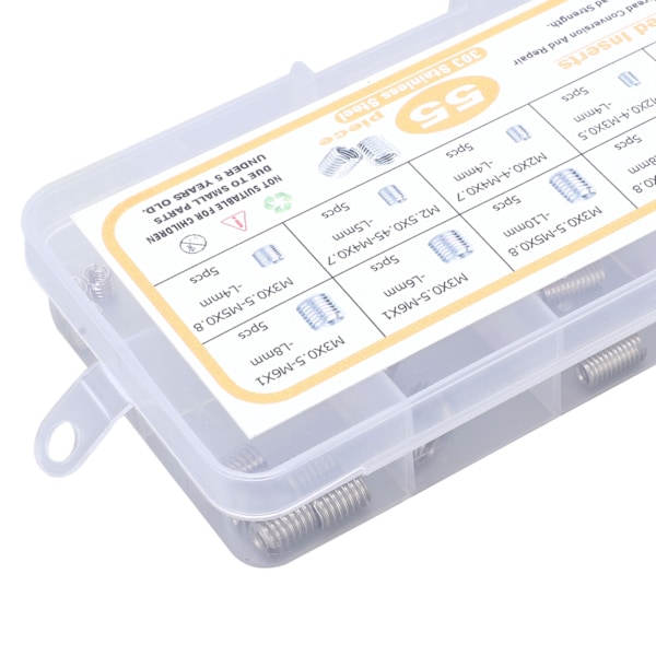 55 stk. Indsætningsmøtrikker Gevind M2 M2.5 M3 Rustfrit Stål Fastgørelsessæt til Reparation