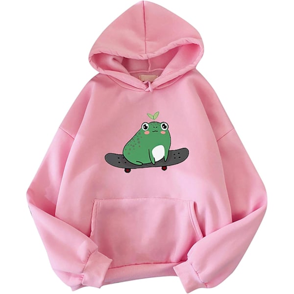 Söt Hoodie för Kvinnor med Skateboard-Groda, Långärmad, Pullover