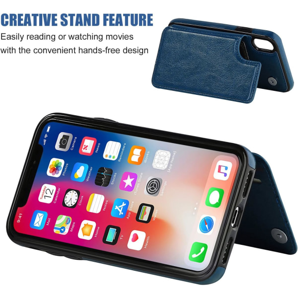 IPhone Xs IPhone X Case med korthållare, Premium PU iPhone Xs/X 5.8" Blue