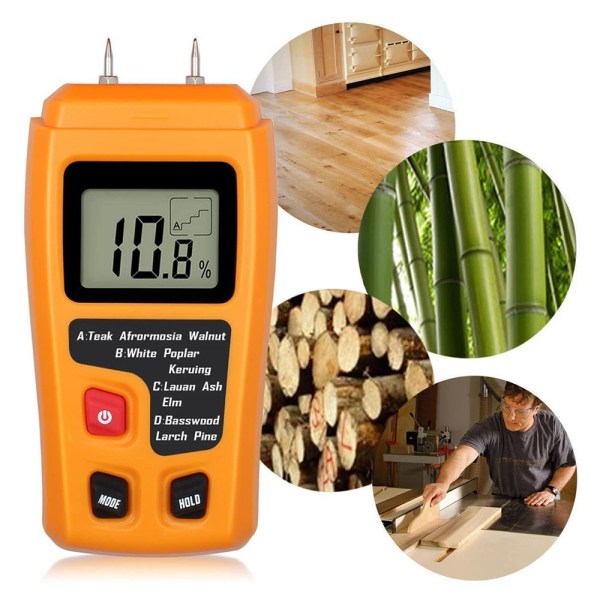 Digital Wood Moisture Meter Handheld LCD Moisture Tester Damp Moisture Tester Detector for Firewood Orange