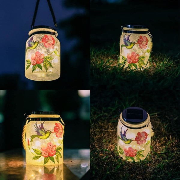 Uppgraderade Solar Lantern Lights Mason Jar Lock Lights Hummingbird C Hummingbird, Warm White