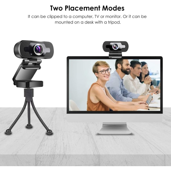 1080P Webkamera med Mikrofon, PC Stasjonær Bærbar PC USB Webkamera for