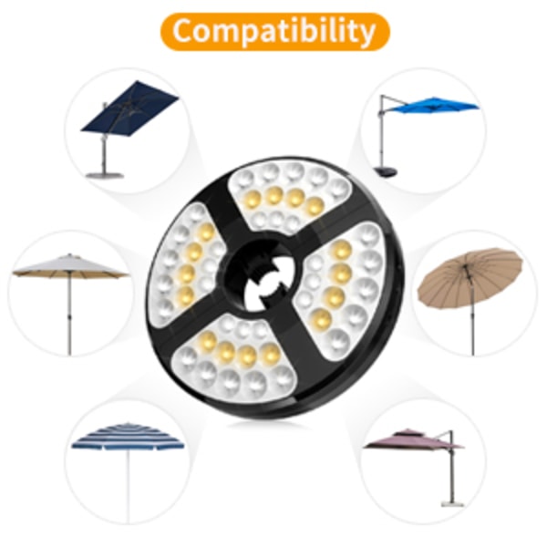 Patio Paraply Lights, Patio Paraply Light Genopladelig 48 LED