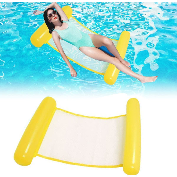 Poolhängmatta, vattenhängmatta simstol, vattenstol, uppblåsbar huvud- och fotdel, luftmadrass poollounge för vattenskoj, vilstol för vuxen, sommar