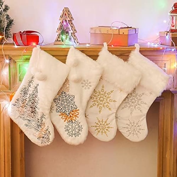 4 Pack White Christmas Stocking, 18" Large Xmas Stockings