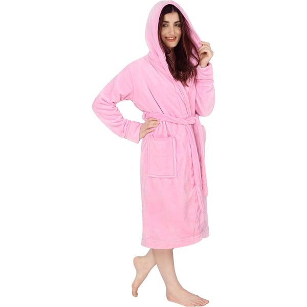 Luksus damekåbe Badekåbe | Super blød fleece frakke til kvinder | Komfortabelt loungetøj og nattøj Rosa L