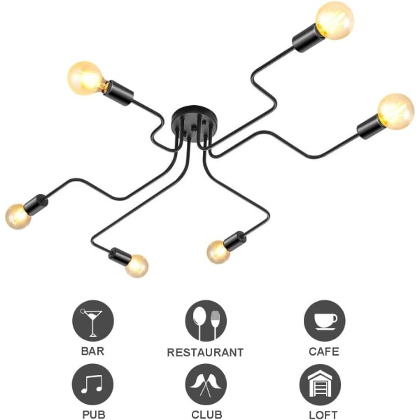 Industriel metal lysarmatur retro lampe 6 lampe vintage pendel belysning DIY E27 sort til stue Køkken entre loft spisestue bar cafe