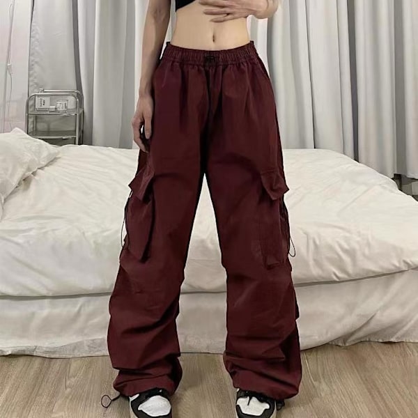 Nylon quick-drying overalls women's summer American parachute pants high waist wide leg casual drawstring sports pants