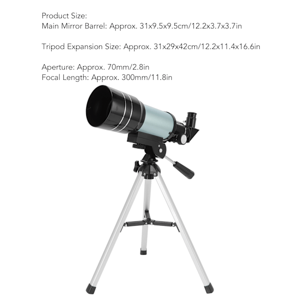 Barn Astronomi Teleskop 2.8in Blenderåpning 11.8in Fokal Bærbar Astronomi Refraktor Teleskop for Barn Voksne