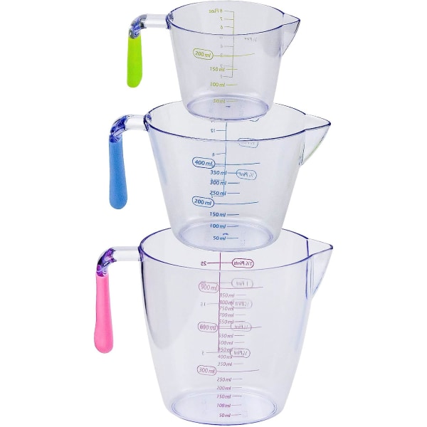 3Pcs Plastic Graduated Beaker, Transparent Measuring Cup,