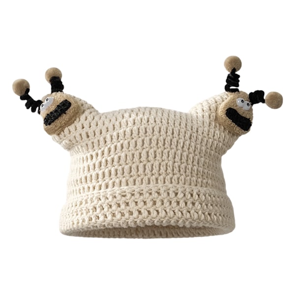 Cute Horns Bear Ears Beanie Winter Crochet Hat Animal Lover Gift