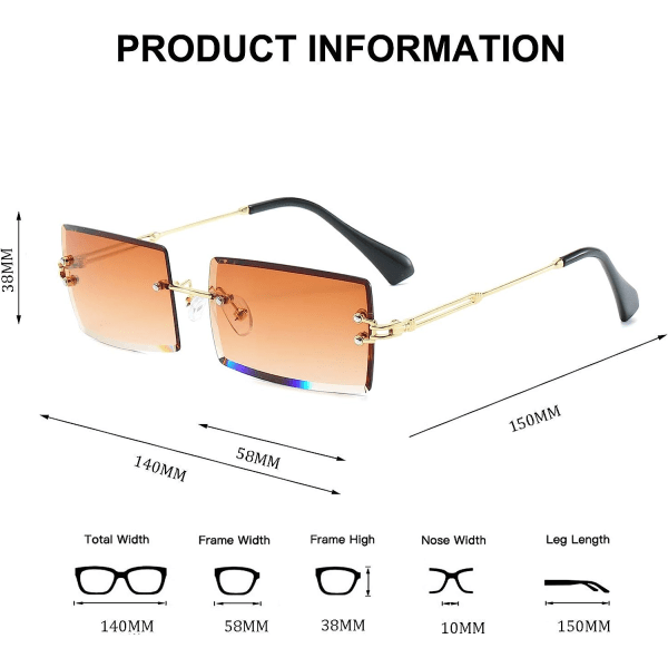 Kantløse rektangelsolbriller til kvinder/mænd Ultralet metal