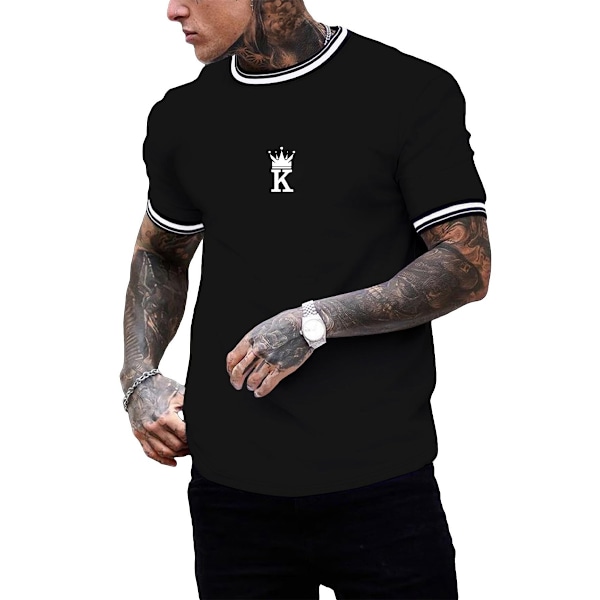 Mænds Casual Letter Grafisk Print Stribet Trim Tee Tops Sommer Kortærmet Rundhals T-shirt