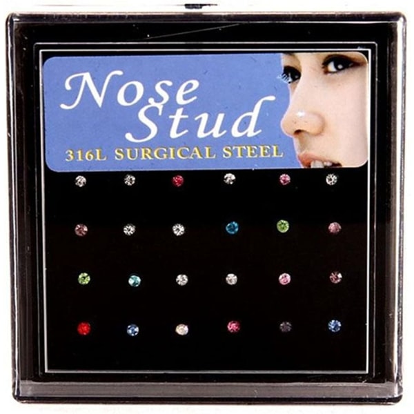 24 st Lady Crystal Rhinestone Nose Ring Bone Stud Bar Kirurgisk