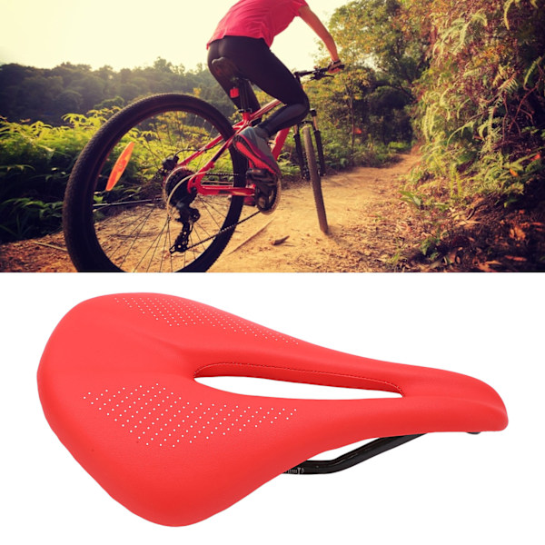 155mm Widen Carbon Fiber Leather Bicycle Saddle Cushion Hollow Cycling Road Bike CushionRed