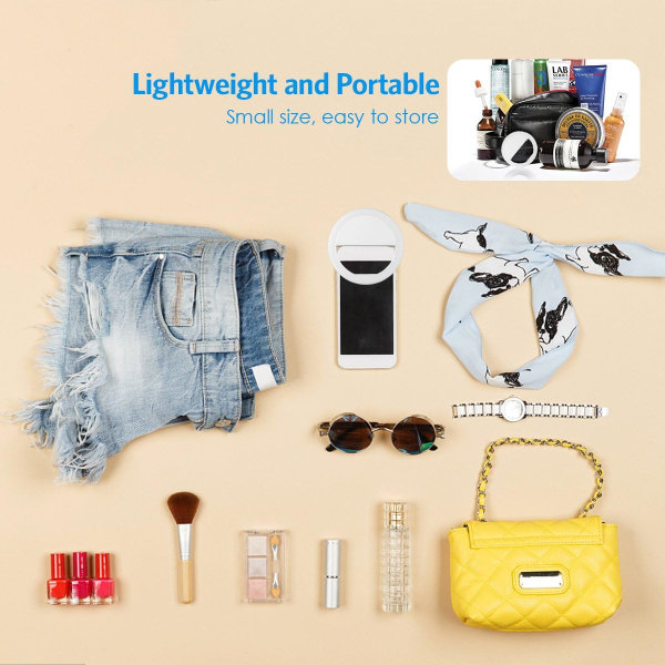 Selfie-lys, 28 LED-ringlys, selfie-lys mobiltelefon, selfie-ringlys med 3 justerbare lysstyrkenivåer, USB-oppladbart LED-ringlys