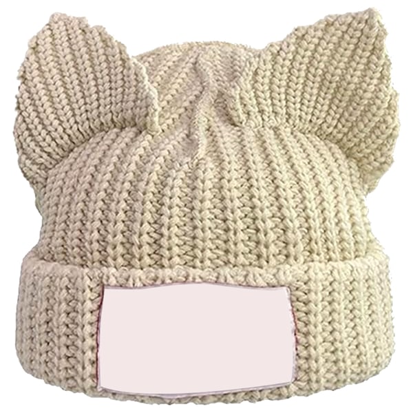 Strikkede Beanie Hatte Søde Katteøre Hat Grunge Beanie Hat Vinter Uld Hætte Varmt Strik Hæklet Skalle Hætte Udendørs Slouchy Hat Beige