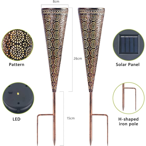 Marokkansk Have Udendørs Solar Lanterne, Sæt med 2 LED Udendørs Solar Lampe Have Indsæt jorden, IP65 vandtæt varm hvid udendørs lampe, dekorativ