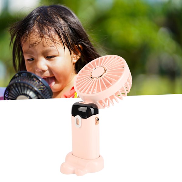 Mini Handheld Fan ABS Bärbar Digital Display USB Laddning Fällbar Hals Hängande Fläkt med Snöre för Kontor Utomhus Rosa