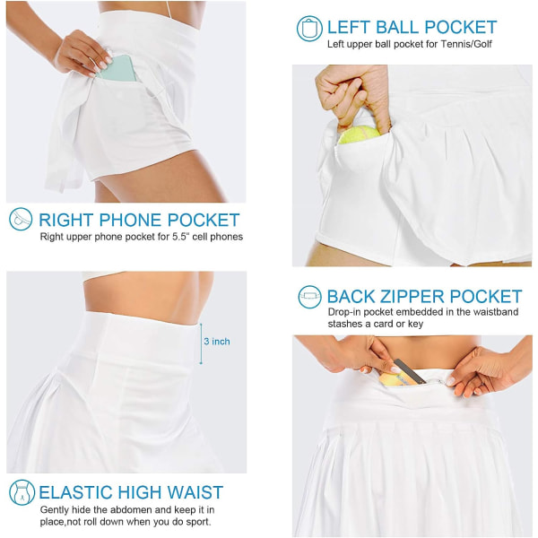 Plisserte tennisskjørt for kvinner med lommer Shorts Athletic