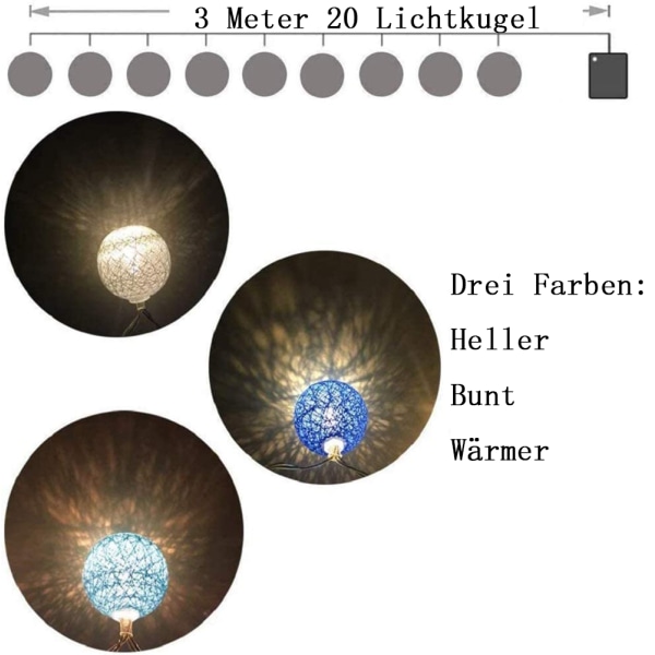 Cotton Ball Lichterkette - 3m 20 LED Kugel Lichterkette für