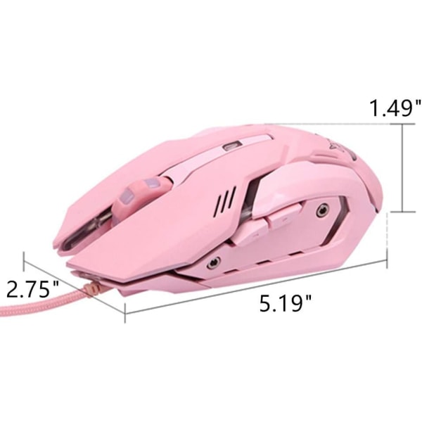 Pink Gaming Mouse Silent Click, LED-baggrundsbelyst optisk spilmus Er